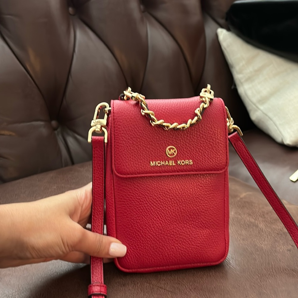 Michael Kors Red NS phone crossbody - pebbled leather